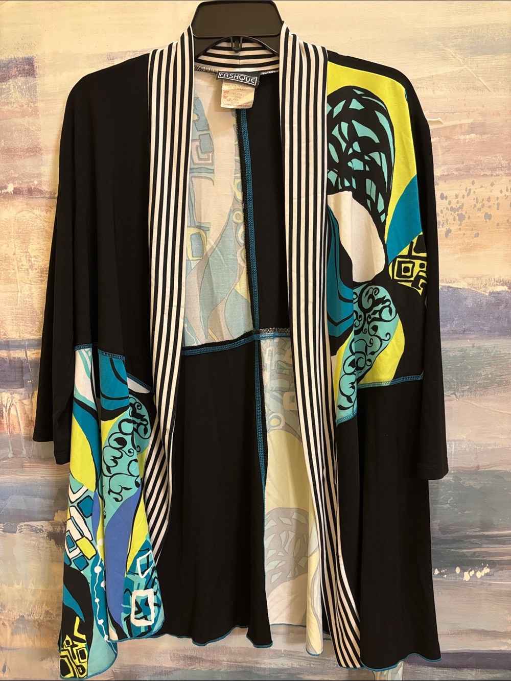 Multi-Color Patterned Open Front Kimono Style Cardigan